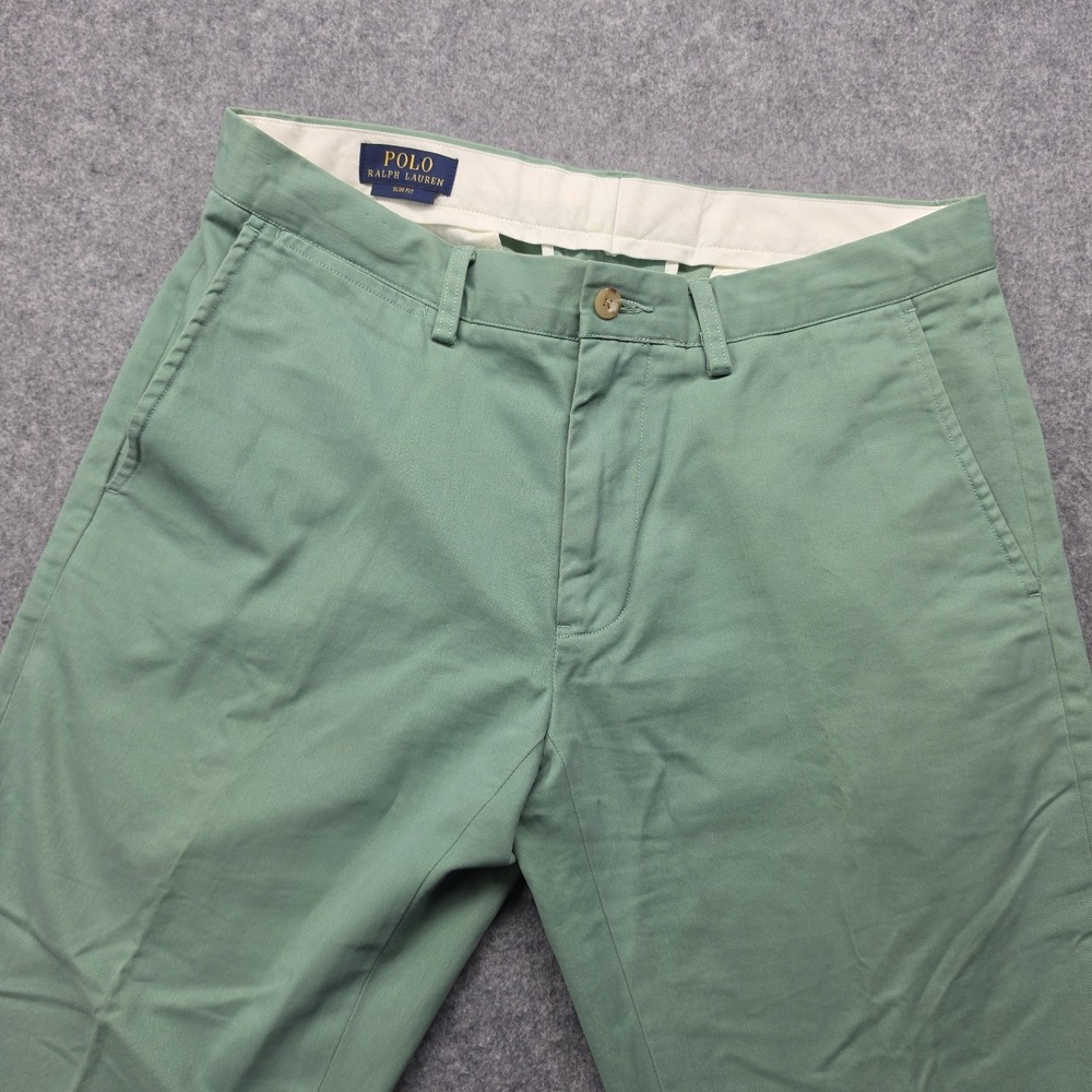 Polo Ralph Lauren Chino Pants Mens 34x32 Green Stretch Straight Fit Cotton Twill